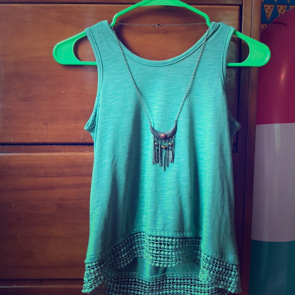 army green tank top. with a necklace. worn once.